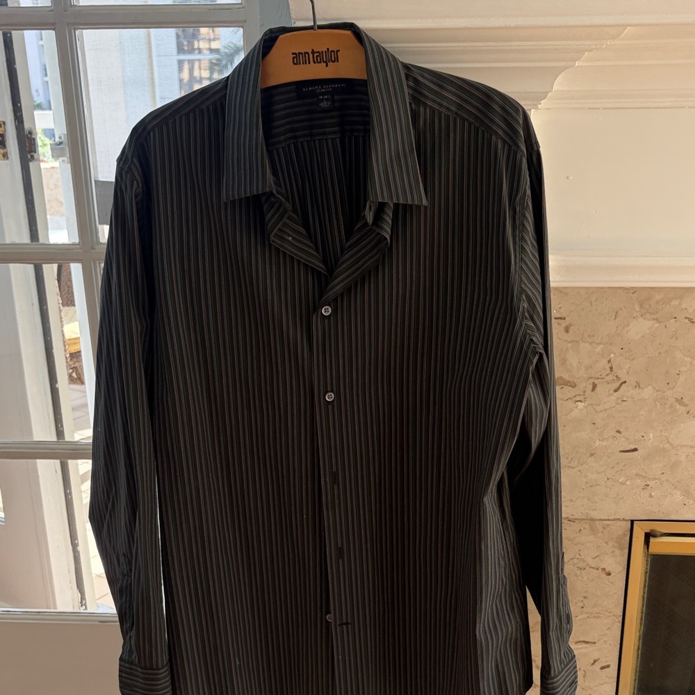 Banana Republic Black Dress Shirt with Gray Pinstripes